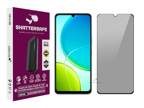 Image of Anti-Spy Privacy Tempered Glass Compatible For Vivo Y19 5G / Y19E [Pack of 1]. 9H Hardness, Anti-Scratch, Edge-to-Edge Protection With Easy Installation Kit & Case Friendly Fit.