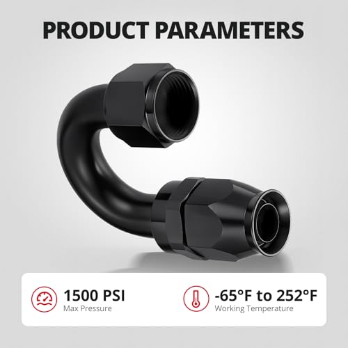 Image of EVIL ENERGY 12AN PTFE Hose End Fitting 180 Degree Black for PTFE Hose Only 4PCS