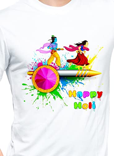 Image of Knitted Polycotton Fabric Regular Fit Girl Women Half Sleeve T-Shirt for Festival of Holi Style 20 White Size : Free