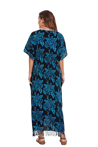 Image of Beautybatik Women Hand Blocked Batik Rayon Caftan Kaftan Bali Loungewear Maxi Plus Size Long Dress XL to 4X