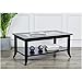 Phoenix Home Parla Rectangular Wood Coffee Table with Glass Top and Bottom Shelf, Coffee Black