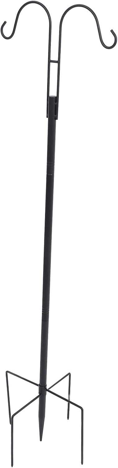 Heavy Duty 46-inch Metal Shepherds Hook Double Outdoor Garden Hanging Plant Stand Bird Feeder Pole Removable Iron Garden Hook for Patio Yard