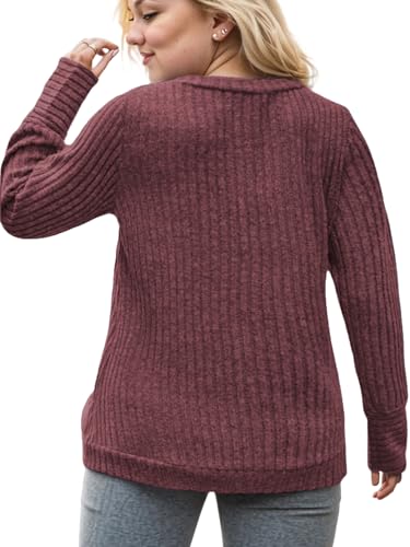 Image of VISLILY Womens-Plus-Size-Dressy-Tops Casual V Neck Long Sleeve Knit Sweater