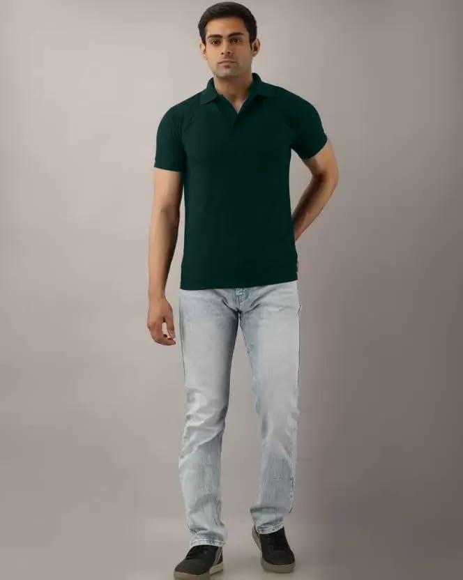 Image of INKKR Men's Polo Neck Half Sleeve Solid T-Shirts
