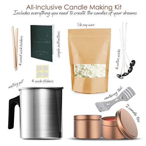 Image of Hearth & Harbor Organic Soy Candle Making Kit for Adults, DIY Crafts, Complete Candle Making Supplies Include Natural Soy Wax, Tins, Pot, Wicks & More - Gift Idea, Perfect Home Decor - 1 Lbs