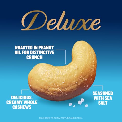Image of Planters Deluxe Salted Cashews, 5g Protein (9% DV) per serving, 8.5 oz Resealable Can