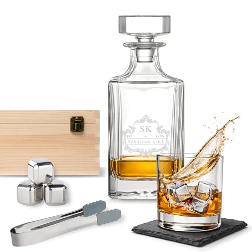 LOOXIS Personalisiertes Whisky Geschenkset mit Namen & Motiv graviert - 1x 300ml Whiskyglas, 700ml...