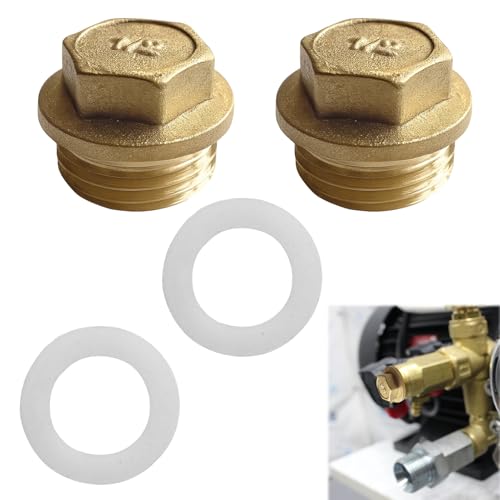 Huybaa Tapón ciego de latón de 2 piezas, rosca exterior de 1/2', tapa impermeable con junta de goma para fontanería, calefacción y agua potable.