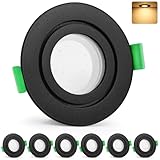 GeyouLux LED Einbaustrahler 230V IP65, 5W 600LM LED Spots, 2700K Warmweiß Deckenspots für Badezimmer Küche Wohnzimmer Einbauspots 65-75mm Flach Einbauleuchten Schwarz 6er set