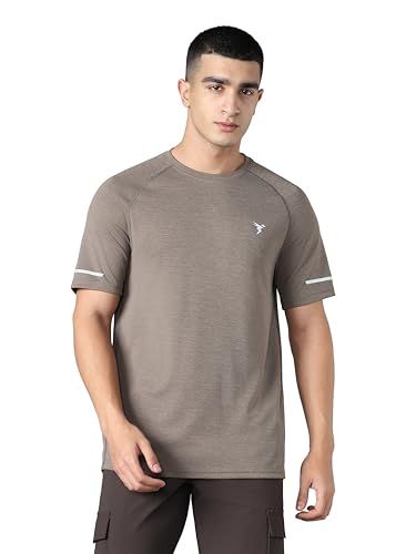 Image of TECHNOSPORT Men's Melange Slim Fit Round Neck T-Shirt Double Cool Raglan Sleeve Slip On Polyester for Gym Running Workout UPF50+ Anti Odour