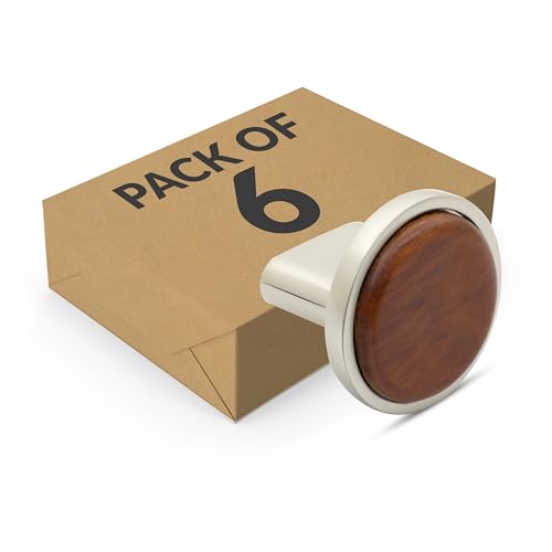 Image of Plantex Knobs for Drawer /Round Drawer Knobs /Knobs for Cabinets /Pull-Push Knobs for Kitchen /Bedroom Drawer - Pack of 6 (Small, Satin & Wood)