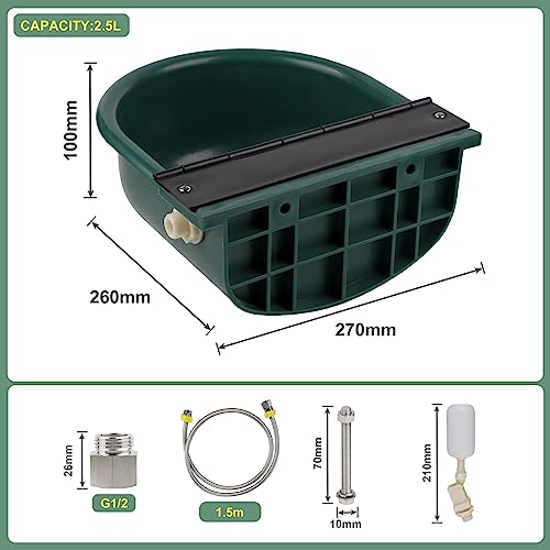 CPROSP Automatic Waterer Bowl with 2 Float Boat, Automatic Animal Drinking Water Bowl with Drin Plug and, Water Feeder Dispenser Bowl Includes GHT 3/4\'\' Adapter, 1,5M Water Pipe, 2X M8 Mounting Bolts - Thumbnail 7