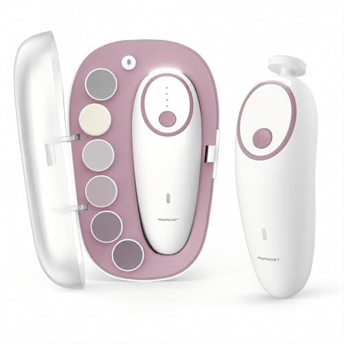Momcozy Baby-Nagelfeile elektrisch wiederaufladbar Baby-Nagelknipser sanfter Nagelschneider für Babys mit Nachtlicht 7 Schleifkopf-Ersatzpads Rosa