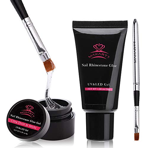 Makartt Nail Art Rhinestone Glue Gel Kit, 30g & 8g Super Adhesive Nail Gel for Gems, Nail Art Gel Glue for Rhinestones Crystal Stones Jewels P-39