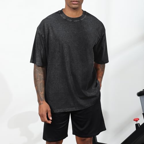 Fkatuzi Oversized Cotton Solid T Shirts for Men Vintage Acid Wash Tshirt Streetwear Basic Tees Baggy Loose Unisex Tops3