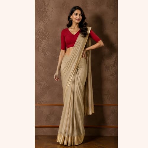 Image of Studio Shringaar Women Cotton Half Sleeve Madras Checks Saree Blouse with Stretchable Sides