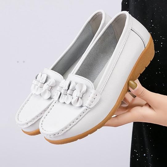 Womens Plus Size Casual Breathable Slip-On Non-Slip Leather Moccasin Loafers, Spring Cute Soft Bottom Nurse Working Shoes, Ideal for Nurse Doctors Healthcare Crews2