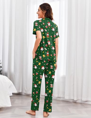 Image of Ekouaer Pajamas for Women Set Button Up Short Sleeve Pjs Sets With Pockets | Soft Womens Sleepwear,V Neck,Notch Collar,2 Piece Classic Loungewear With Long Pant for Sleep,Lounge,Fall
