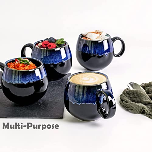 Unicasa Coffee Mugs Set, 18Oz Ceramic Jumbo Mugs Set Of 4, Porcelain Cereal, Soup Cups With Handles For Coffee, Tea, Milk, Latte And Cocoa, Microwave Safe - Reactive Blue #TOP4