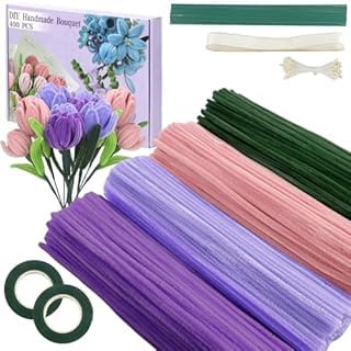 Kit De Cure-pipes Fleurs Pour DIY - 400 Pièces Avec Tiges, Ruban, étamines - Création De Bouquets - 4
