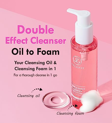 Celefit Double Effect Cleanser Oil To Foam - Korean Cleansing Oil Makeup Remover Foaming Facial Cleanser | Makeup Remover Oil To Foam Cleanser Face Wash For Women & Men | Korean Oil Cleanser (6.34Oz) #TOP1