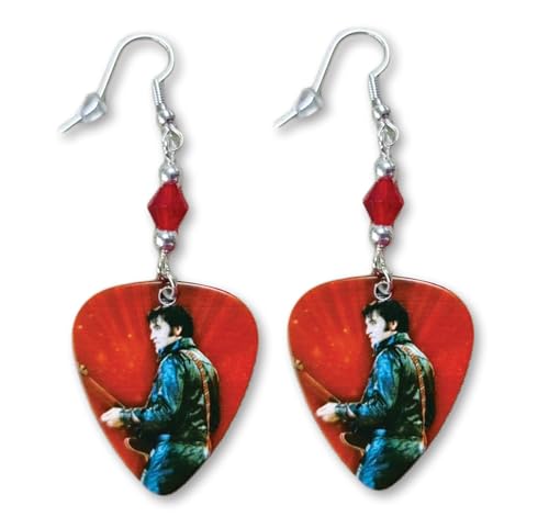 Elvis Presley '68 Name Guitar Pick Earrings With Red And Silver Accent Beads - Mid-South Products