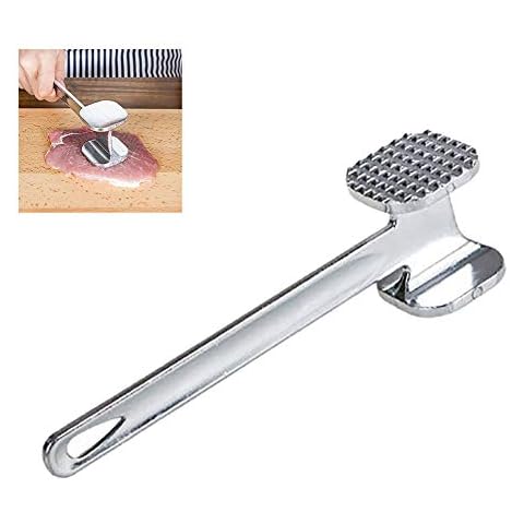 Lseqow Meat Tenderizer, Meat Mallet Double Sided Meat Hammer Spiked Flat Hammer Zinc Alloy with Long Handle Meat Tenderer Tool for Kitchen Cover