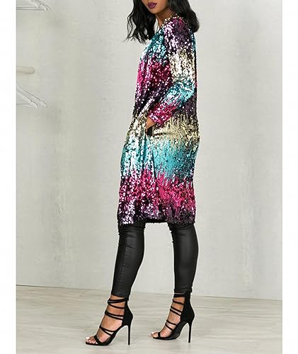 Sexyshine Women's Sparkly Multicolor Sequins Open Front Long Cardigan Long Sleeve Slim Fit Blazer Coat Glitter Cover Ups4