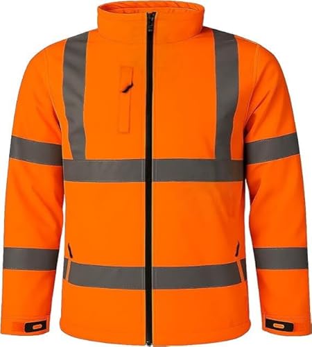 High Visibility Softshell Safety Jacket for Men – Lightweight Reflective Work Coat with Secure Pockets – Durable Hi-Vis for Construction, Warehouse & Outdoor Jobs (S–4XL)