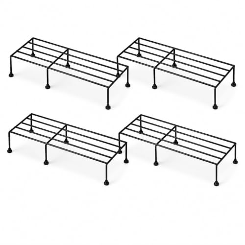 Homeor Metal Plant Stand for Balcony | Set of 4 | Rectangle Black | Anti-Rust 7-Layer Galvanized Coating I Flowerpot | Garden Stand | Pot Stand for Living Room, Outdoor & Garden, 24 Inch, Black