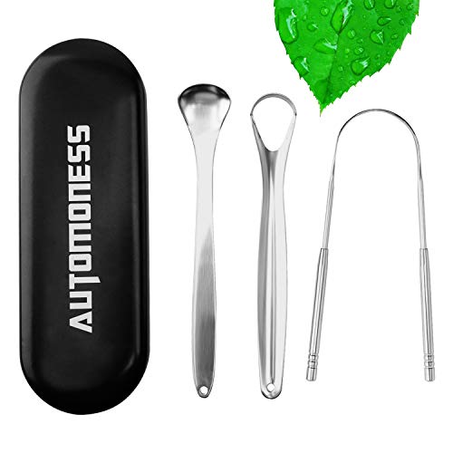 Tongue Scraper Cleaner, Automoness 3 pcs Stainless Steel Metal Tongue Scraper with Carrying