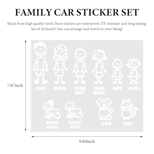 Image of Family Car Stickers, Family Figure Dog Cat Baby Auto Window Bumper Decal Sticker, Waterproof Families People Mom Dad Boy Girl Pet Decal for Car Windshield Laptop Tablet (9.8 inchx7.9 inch)