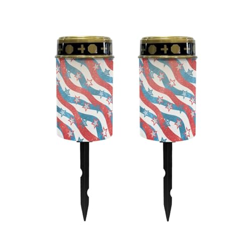 Image of Poceacles 4th of July Decor Stars and Stripes Outdoor Solar Lights Solar Grave Candle Outdoor 250th Independence Day Cemetery LED Candles for Cemetery Lawn Porch Outside Decoration, 2 Piece