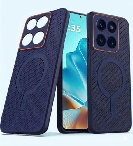 Image of FIRST MART Back Cover for Motorola Edge 60 Fusion - Magsafe Look Case, Carbon Fiber Design, Flexible, Soft Micro-Fibre Lining Inside | Blue