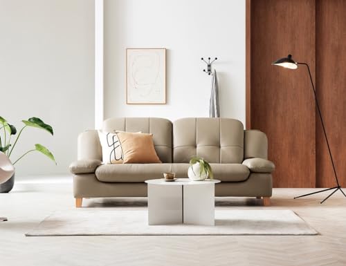 Image of Fabrique Lucida Leatherette Diligent 3 Seater Sofa Set with Puffy | Premium Luxuries Standard & Comfortable Furniture Perfect for Home Guests Office & Living Room, Bedroom, Hall | Taupe