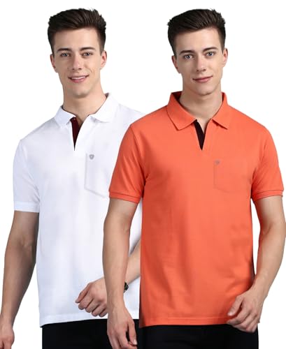 Image of Lux Cozi Men Cotton Regular Fit Polo Neck Half Sleeve Solid Casual T-Shirt with Chest Pocket | Pack of 2 |