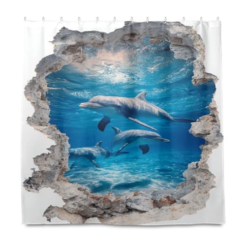 Rideau de douche dauphin 3D imperméable en polyester lavable 183x183 cm