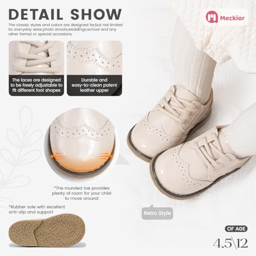 Image of Meckior Toddler Boys Girls Dress Shoes Little Kid Oxford Shoes Wedding Church Dress Shoes PU Leather Lace Up School Uniform Loafer Flats