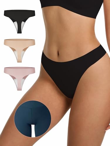 Image of LUCKMEEY Cotton Thongs for Women Seamless Thongs for Women No Show Thong Panty Liners Workout G-String Thongs Underwear