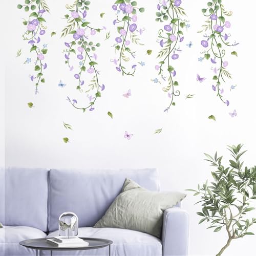 Amazon.com: Supzone Purple Vine Flowers Wall Decal Hanging Vine Branch ...