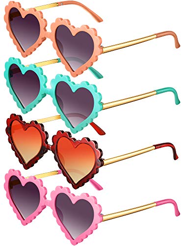 Weewooday 4 Pieces Kids Heart Shaped Sunglasses for Boys Girls, Cute for Party Photography Outdoor, Age 3-8