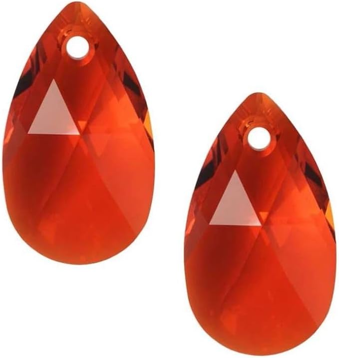 20pcs Czech Faceted Crystal Glass Pear Chandelier Pendant Drop Loose Beads Suncatcher 22mm Large July Light Siam Red Birthstone for DIY Craft Jewelry Making CCE-6