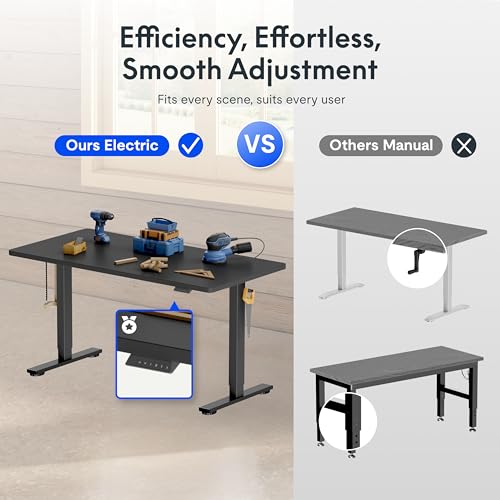 FLEXISPOT Electric Adjustable Workbench, 55x28 Inches Ergonomic Worktable with Drawer and Wheels for Garage, Workshop and Office, Spacious Desktop for Woodworking and Crafts, Black, 4 Packages - image 3