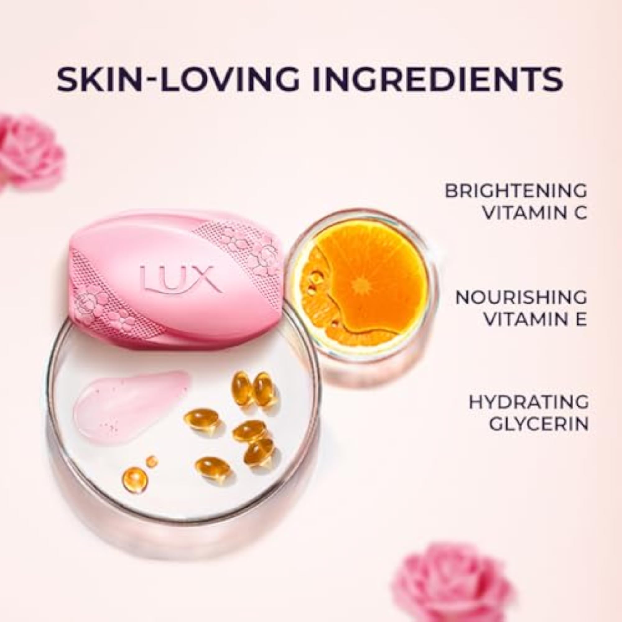 Lux Radiant Glow Bathing Soap, Vitamin C & E, Pack of 8