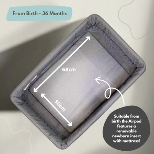 Venture Airpod - Cuna de viaje ligera y plegable con inserto para recién nacido, colchón, bolsa de almacenamiento y función de parque infantil, laterales de malla transpirable, apto para niños de 0 a - imagen 5