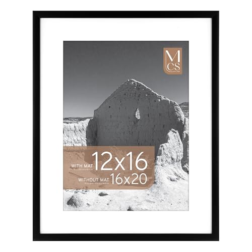 Image of MCS Everline Poster Frame, 16x20 Matted to 12x16, Black | Matted Poster Frame For Photos & Art Prints, 16x20 Inch Outer, 12x16 Inch Picture Window, Black Finish, 1-Pack