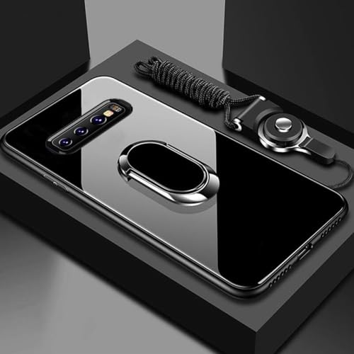 Coque Samsung S8 Plus en verre trempé noir avec support bague magnétique