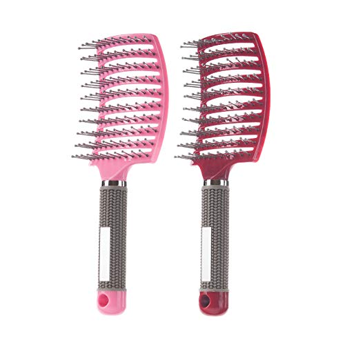 Snsowed 2 Pack Professional Curved Vented Styling Hair Brush for Long Thick Curly Hair, Barber Hairdressing Styling Tools Fast Drying Hair Detangling Massage Brushes (Pink, Red)