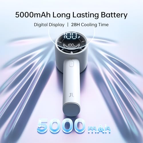 Image of JISULIFE Handheld Turbo Fan Life10S - 5000mAh Rechargeable Portable Fan, 28H Runtime 5-Speed Powerful Airflow, Mini Quiet Hand Fan for Travel, Camping, Beach, Sports, Concerts, Men & Women (Gray)