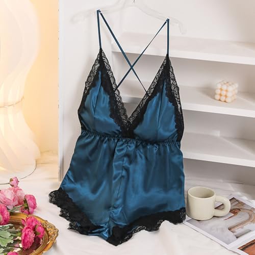 Image of Women's Sexy Lingerie Romper Backless V Neck Babydoll Sleepwear One Piece Shorts Cami Jumpsuit Pjs Overall Ladies